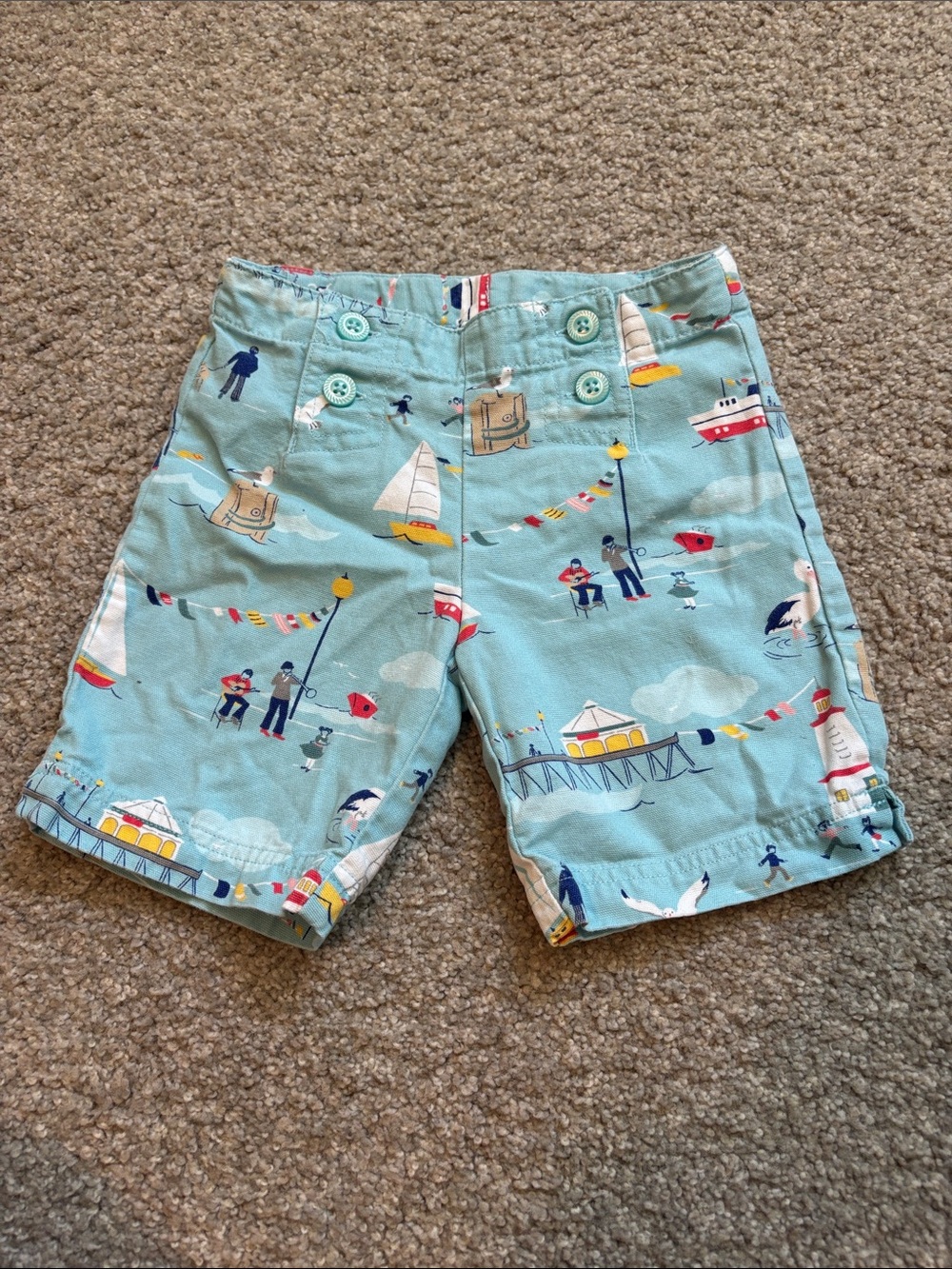 Janie and Jack Sea Pier Print Light Blue Shorts